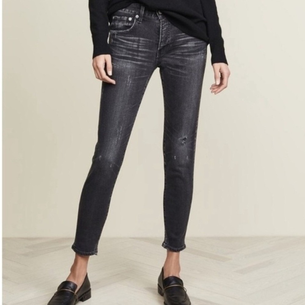 NWOT Moussy Vintage Velma Jeans Black Distressed‎ Slim Tapered Womens Size 26